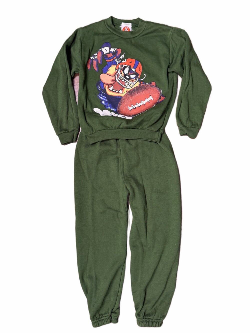 Vintage 90’s Looney Tunes Taz Football Kids Tracksuit Sweatshirt Set Large Rare